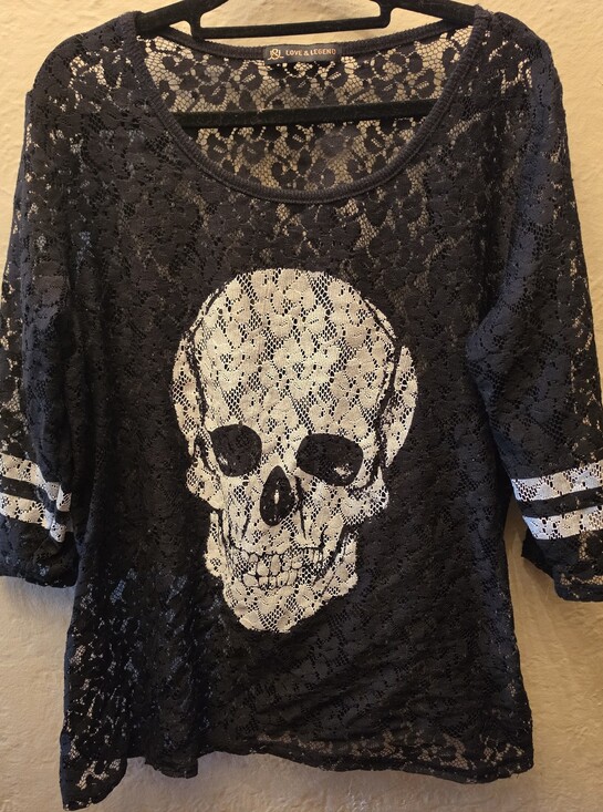 Love & Legend Tops - Love & Legend Lace Skull Goth Top Black Sheer Grunge Punk XL Plus